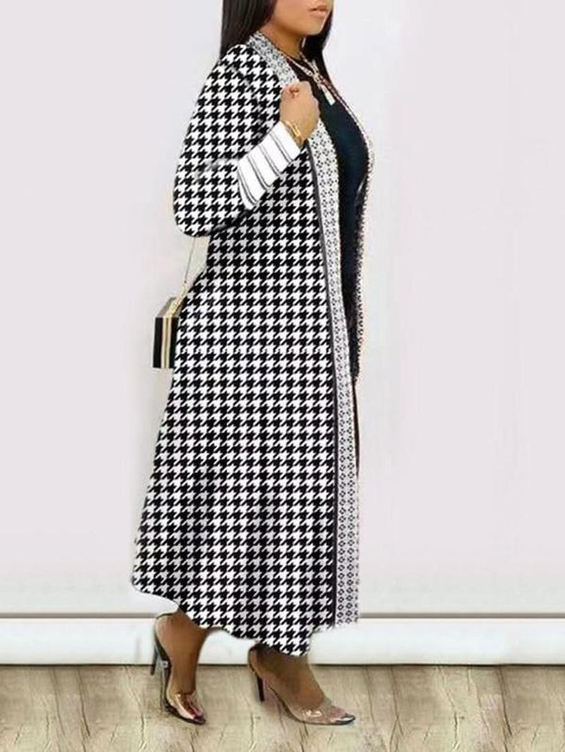 Women'S Geometric Print Drop Shoulder Coat, Fashion Open Front Long Coat, Women Clothing for Spring Fall